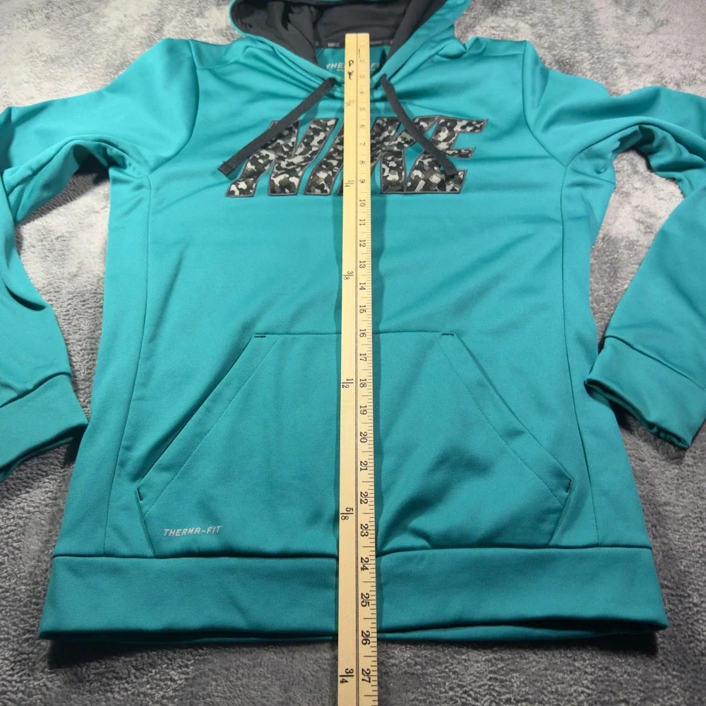 Nike Therma-FIT Mens Small Teal Blue Camo Logo Pullover Hoodie Sweatshirt